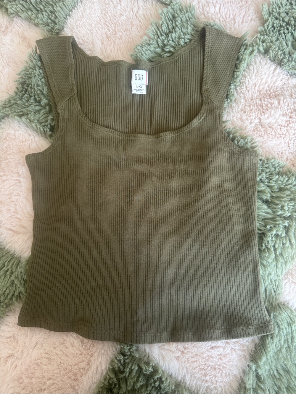 UO BDG Olive Ribbed Scoop-Neck Tank